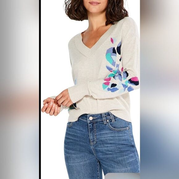 NEW 3X NIC + ZOE SILK COTTON BLEND INTARSIA FLORAL LIGHTWEIGHT SWEATER NWT - Picture 1 of 1
